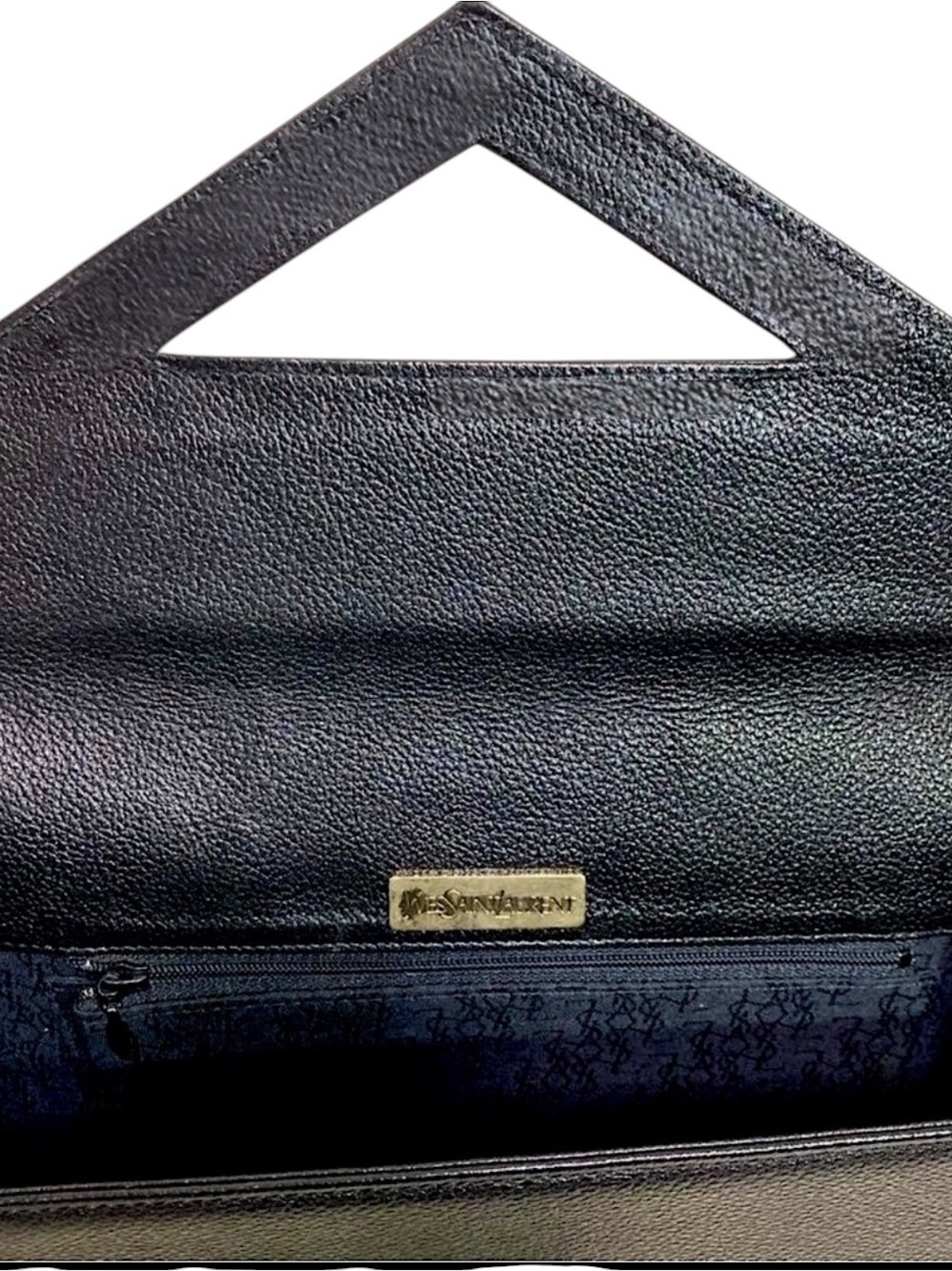 AUTH YSL Yves tSaint Laurent black caviar leather clutch Bag cut out gold logo - Picture 8 of 8